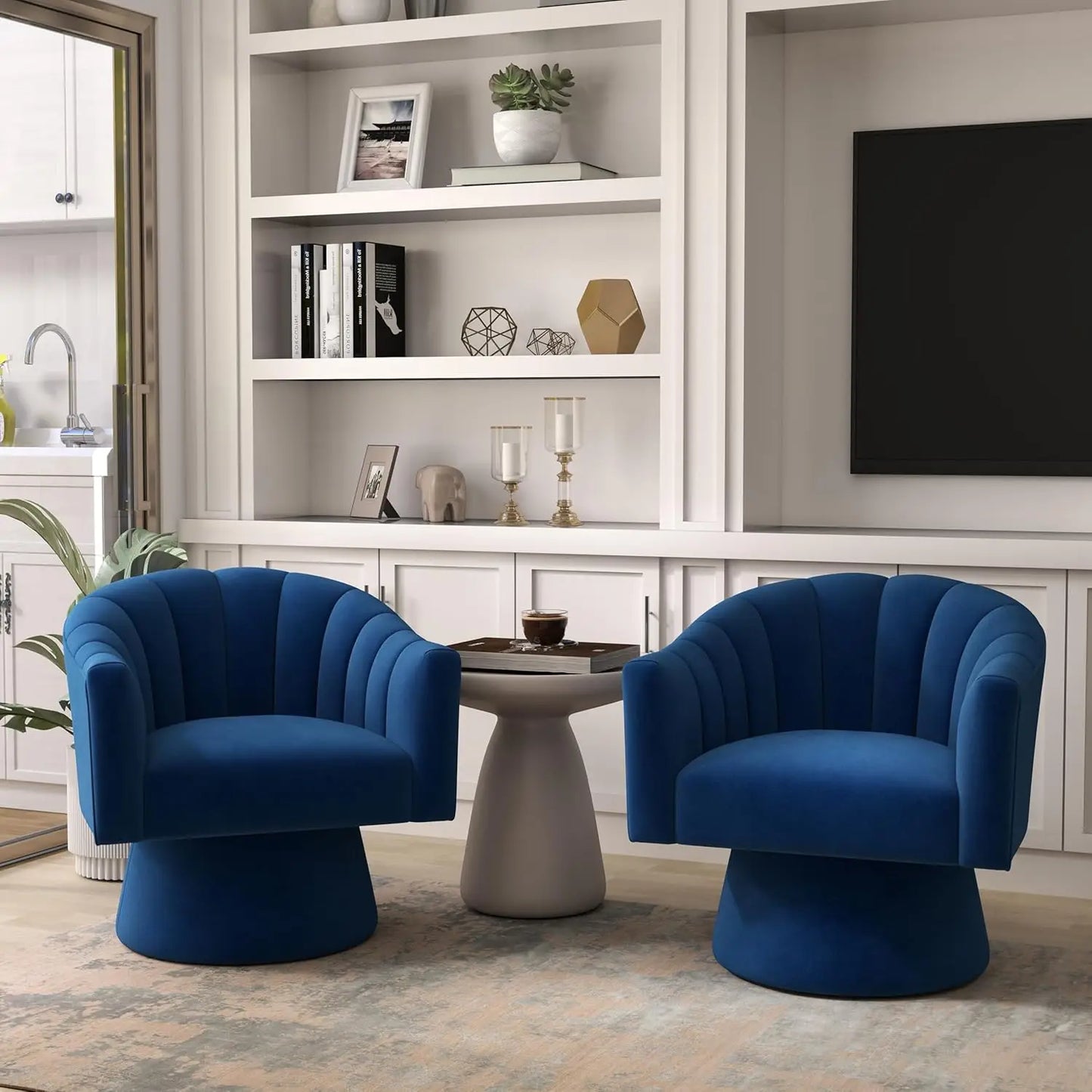Swivel Velvet Upholstered Barrel Chair Set 2