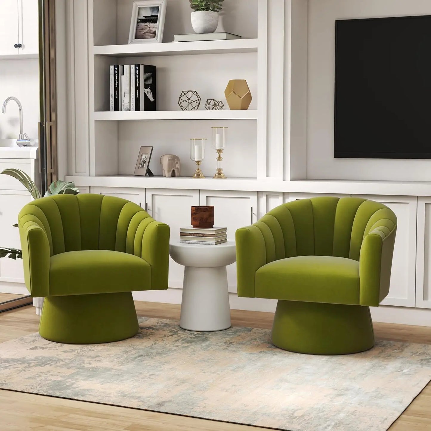 Swivel Velvet Upholstered Barrel Chair Set 2