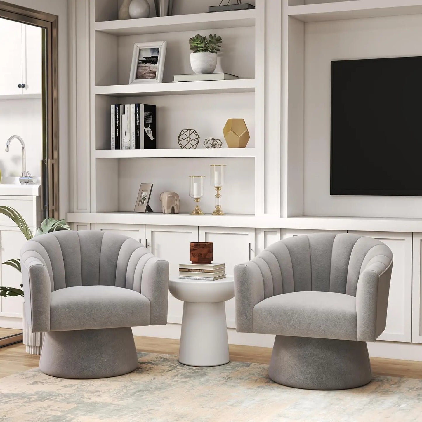 Swivel Velvet Upholstered Barrel Chair Set 2