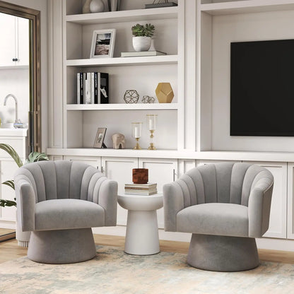 Swivel Velvet Upholstered Barrel Chair Set 2