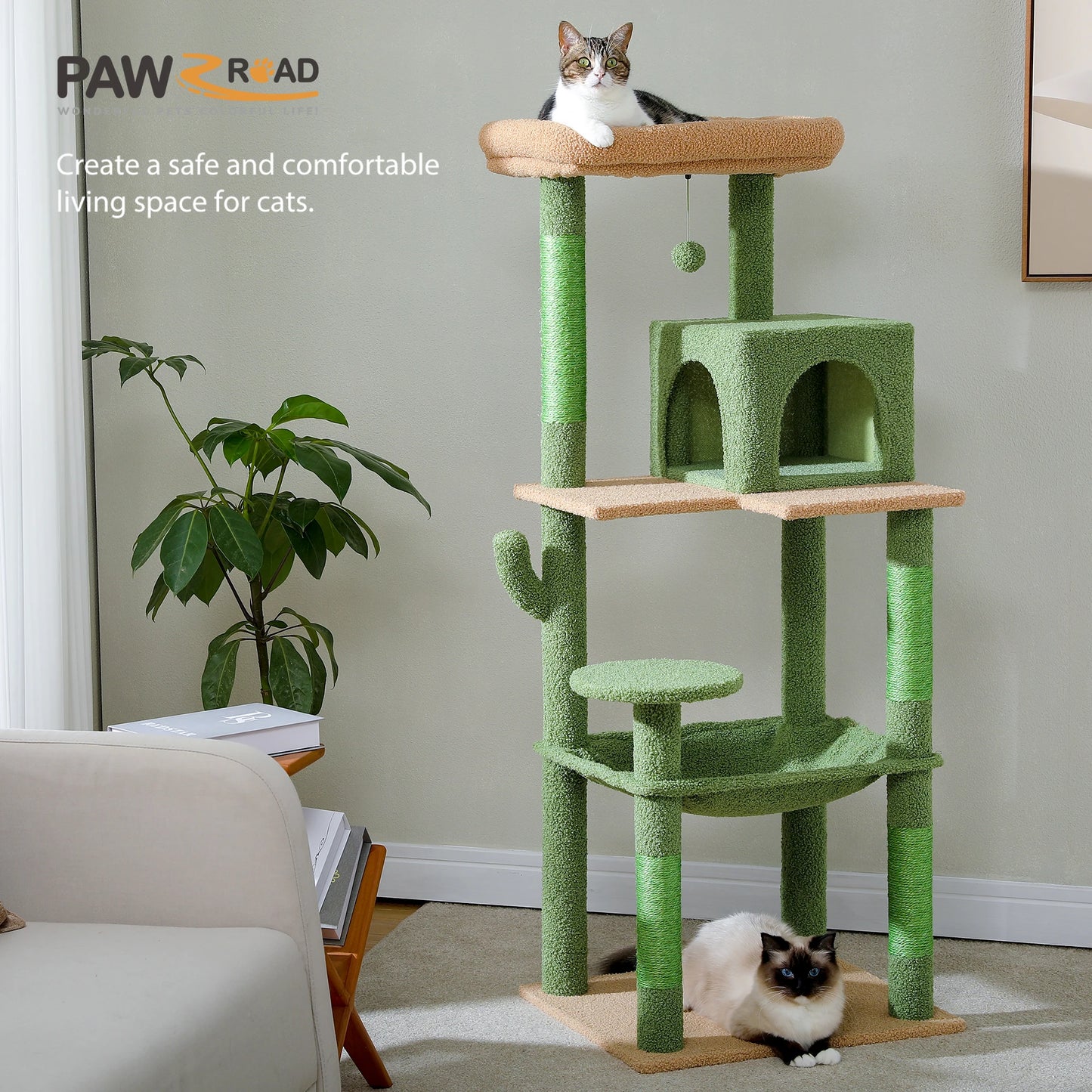 Cat Tower with Hammock, Scratching Posts, Cozy Condo and Top Perch