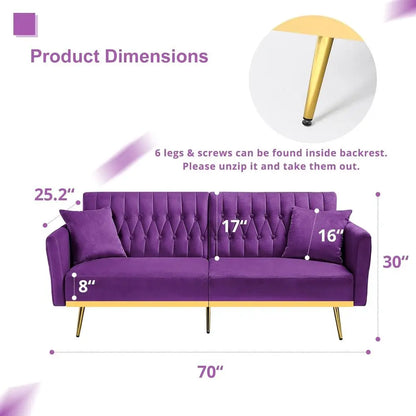 Convertible Sofa Bed with Pillows and Adjustable Armrests