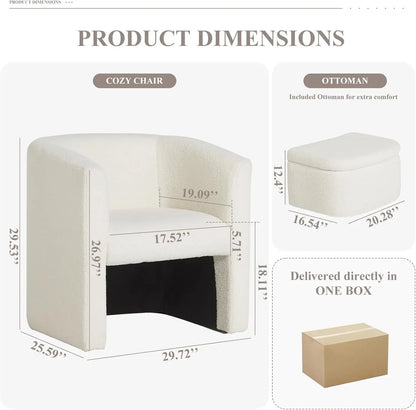 [Limited Stock!] Upholstered Sherpa Barrel Accent Chair with Storage Ottoman