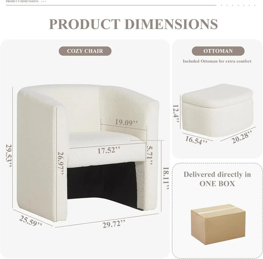 [Limited Stock!] Upholstered Sherpa Barrel Accent Chair with Storage Ottoman