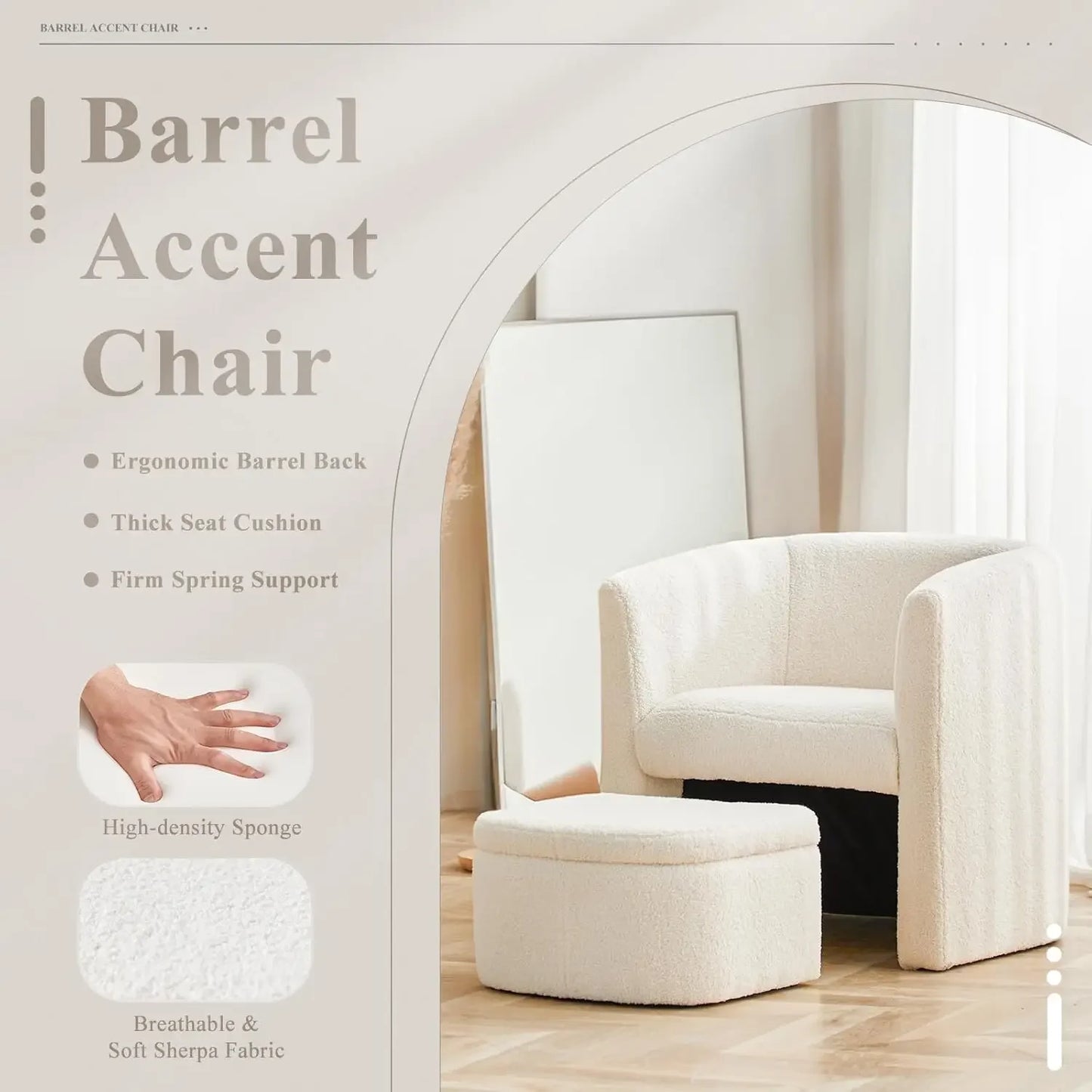 [Limited Stock!] Upholstered Sherpa Barrel Accent Chair with Storage Ottoman
