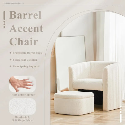 [Limited Stock!] Upholstered Sherpa Barrel Accent Chair with Storage Ottoman