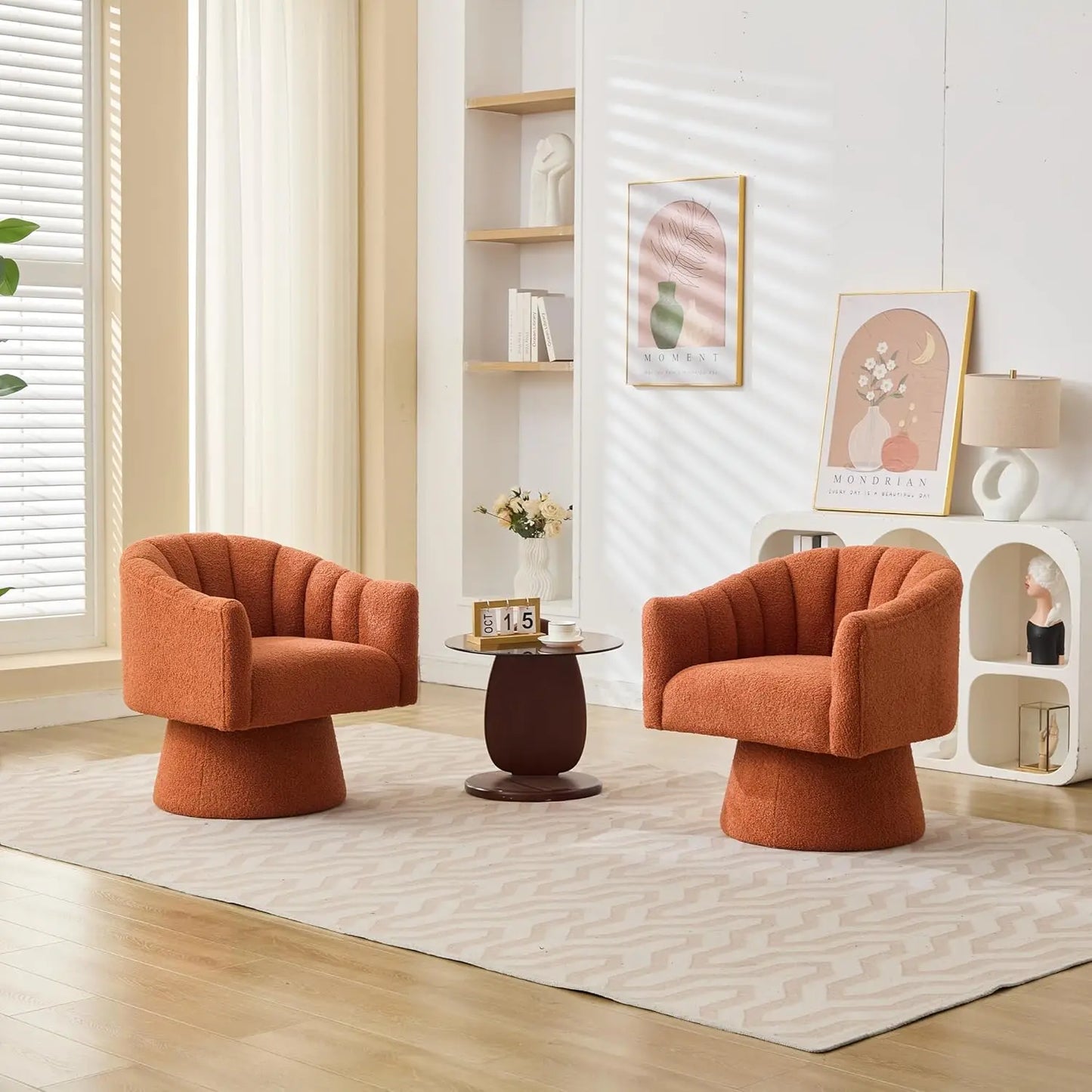 Swivel Velvet Upholstered Barrel Chair Set 2