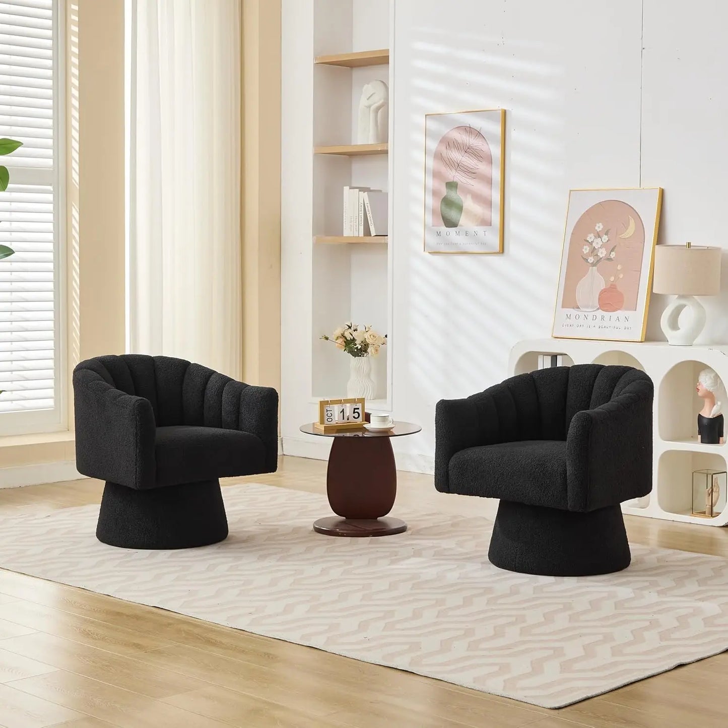 Swivel Velvet Upholstered Barrel Chair Set 2