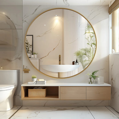 30 Inch Large Gold Round Framed Mirror