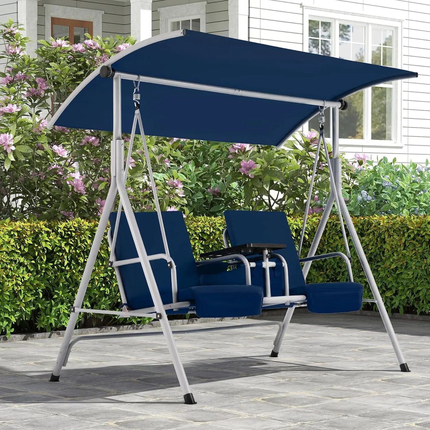 Outdoor Swing with Storage Table Cup Holders