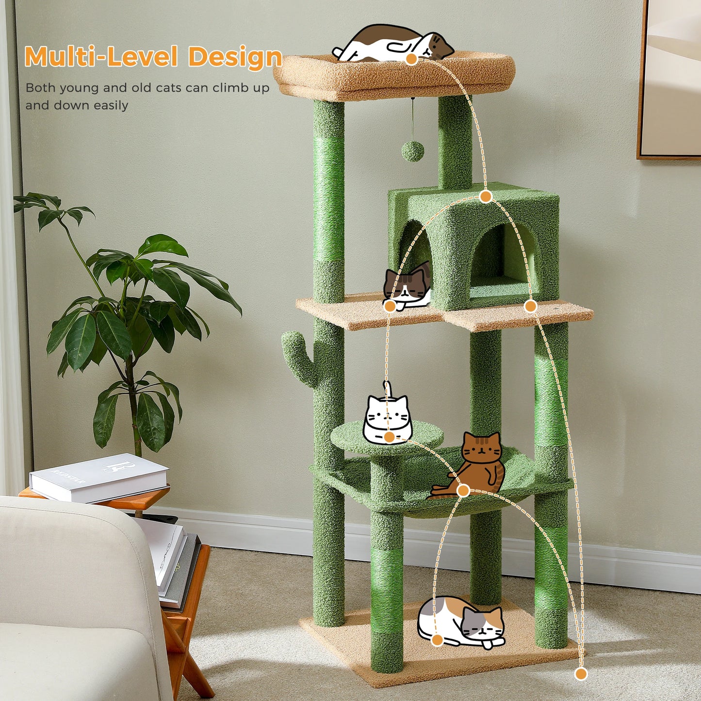 Cat Tower with Hammock, Scratching Posts, Cozy Condo and Top Perch