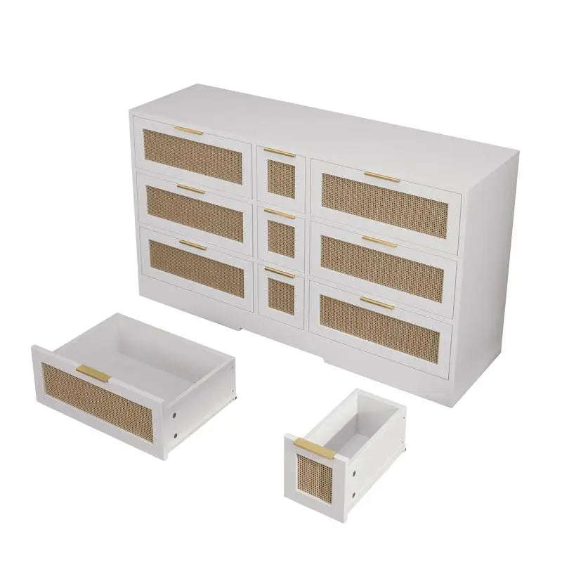 51.2” White Rattan Storage with 9 Drawers