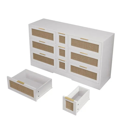 51.2” White Rattan Storage with 9 Drawers