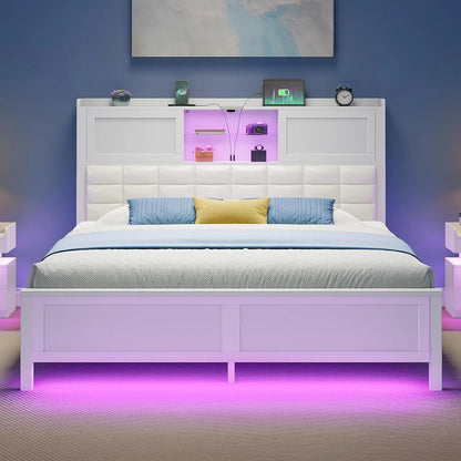 Platform Bed with Bookcase siding doors Headboard