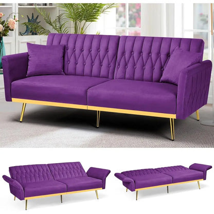 Convertible Sofa Bed with Pillows and Adjustable Armrests