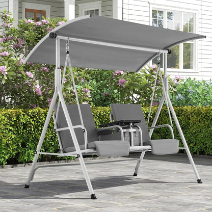 Outdoor Swing with Storage Table Cup Holders