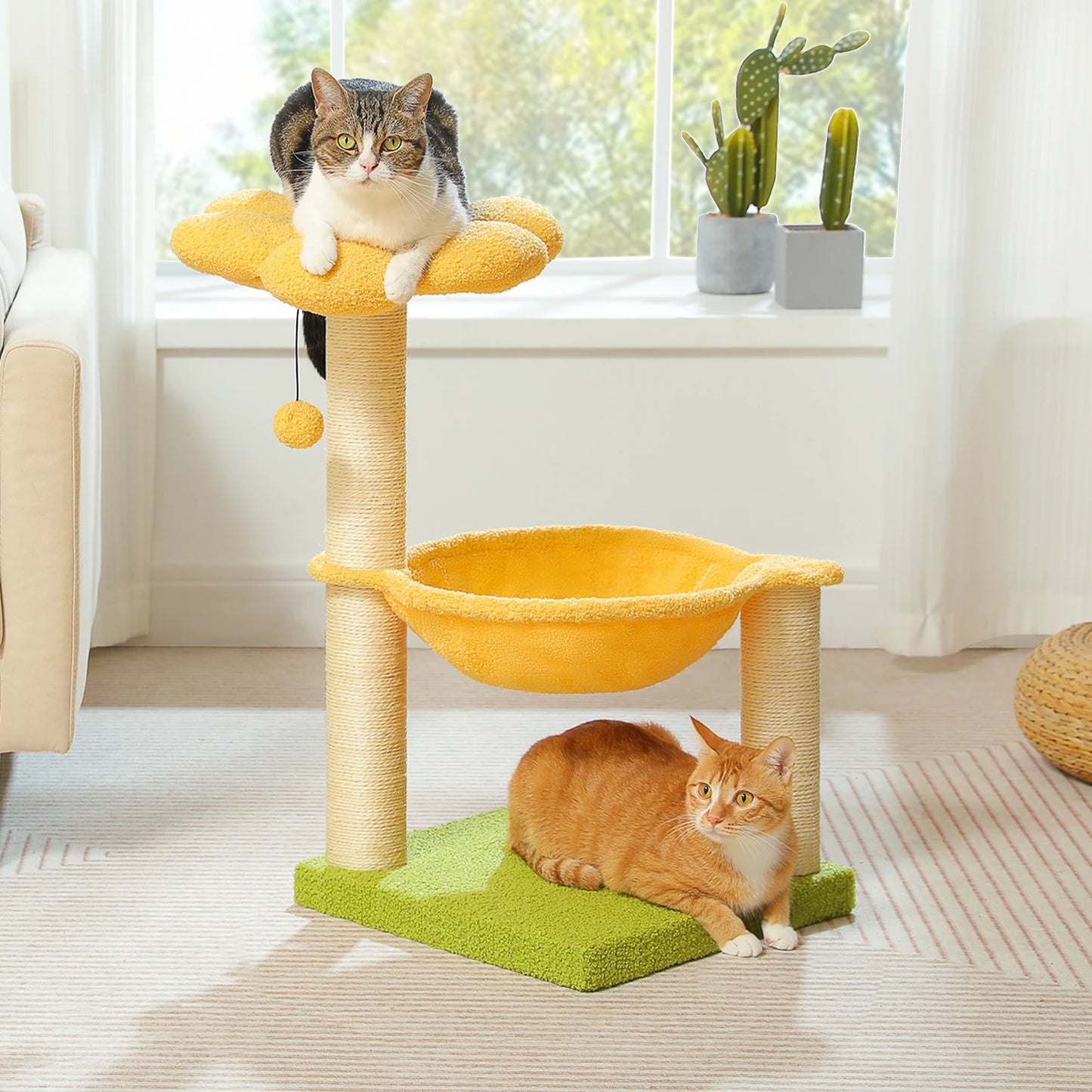 Flower Cat Tree with Scratching Hammock, Perch, Scratcher, Kitten Toy