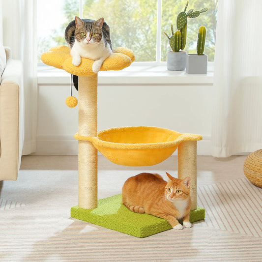 Flower Cat Tree with Scratching Hammock, Perch, Scratcher, Kitten Toy