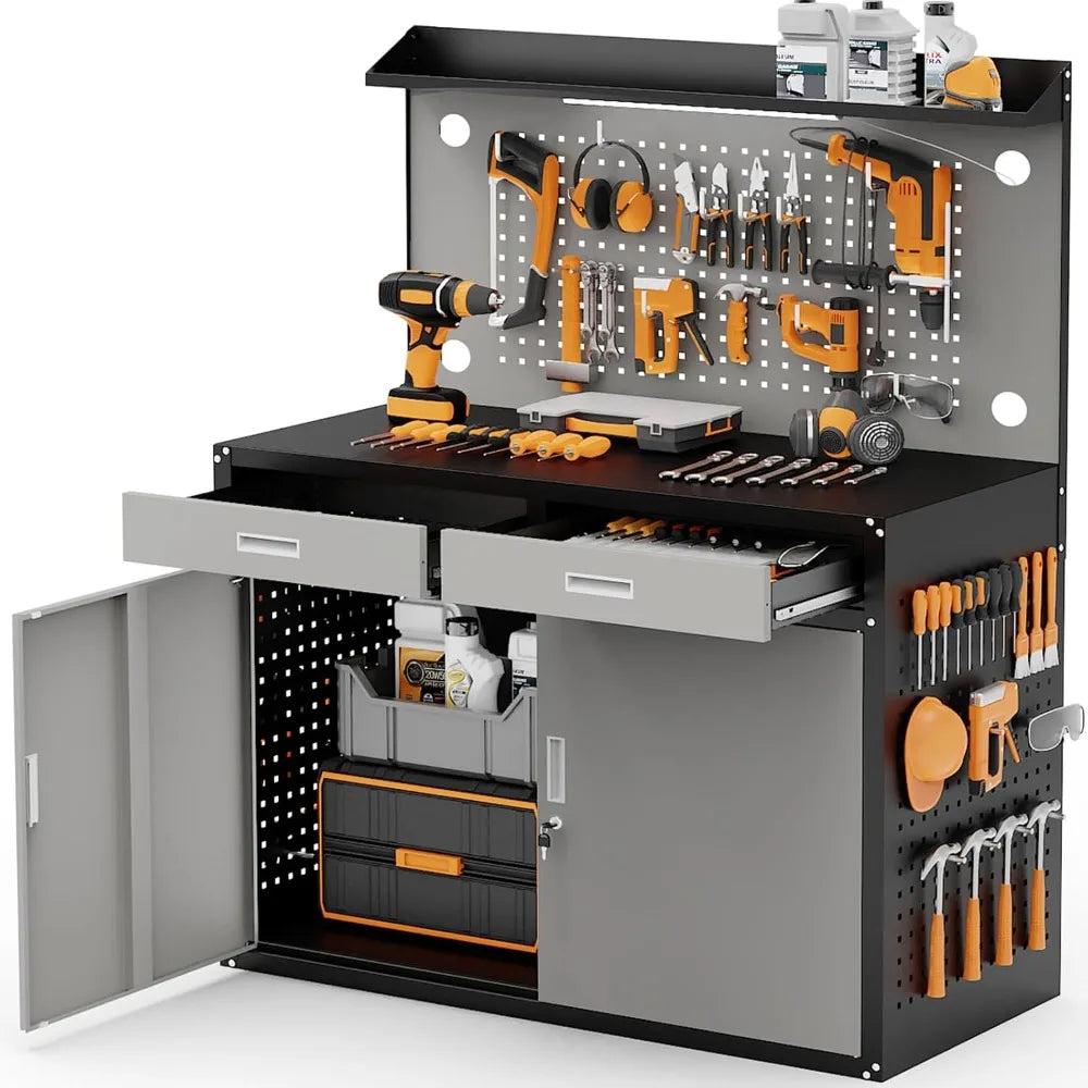Workbench with Storage Drawers & Pegboard
