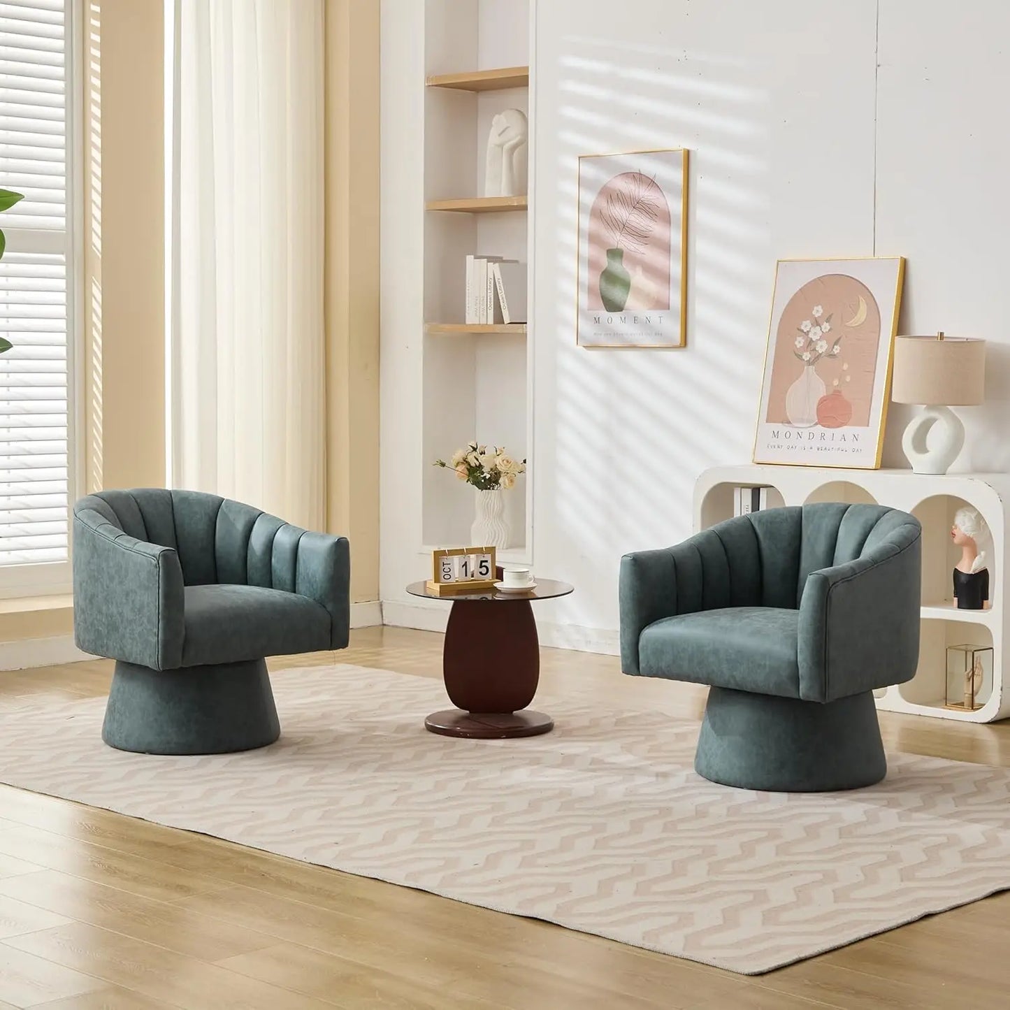 Swivel Velvet Upholstered Barrel Chair Set 2