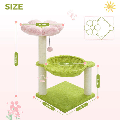 Flower Cat Tree with Scratching Hammock, Perch, Scratcher, Kitten Toy