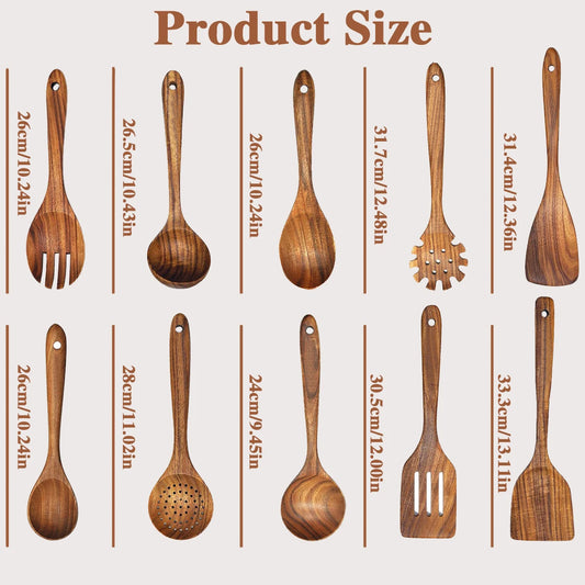10pcs Wooden Spoons Kitchen Wooden Utensils