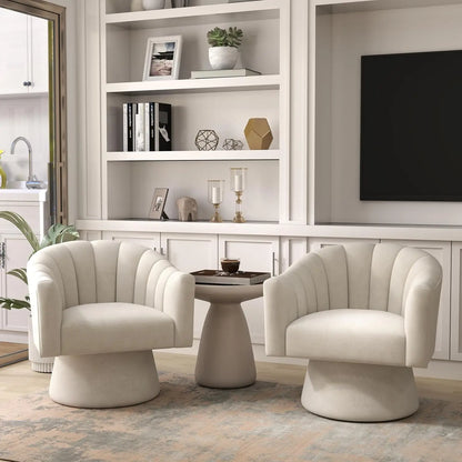 Swivel Velvet Upholstered Barrel Chair Set 2