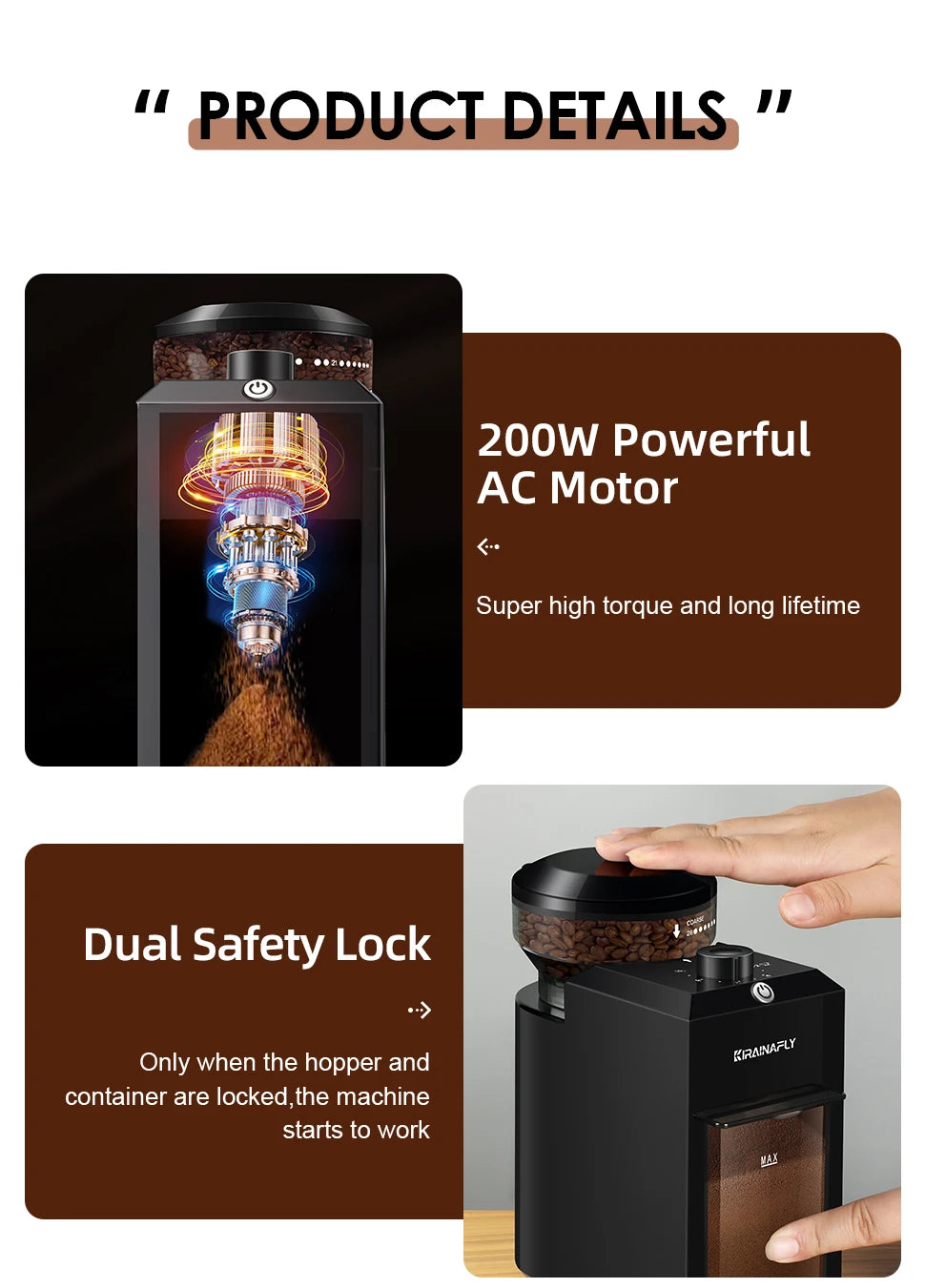 KIRAINAFLY COMPACT BURR COFFEE GRINDER