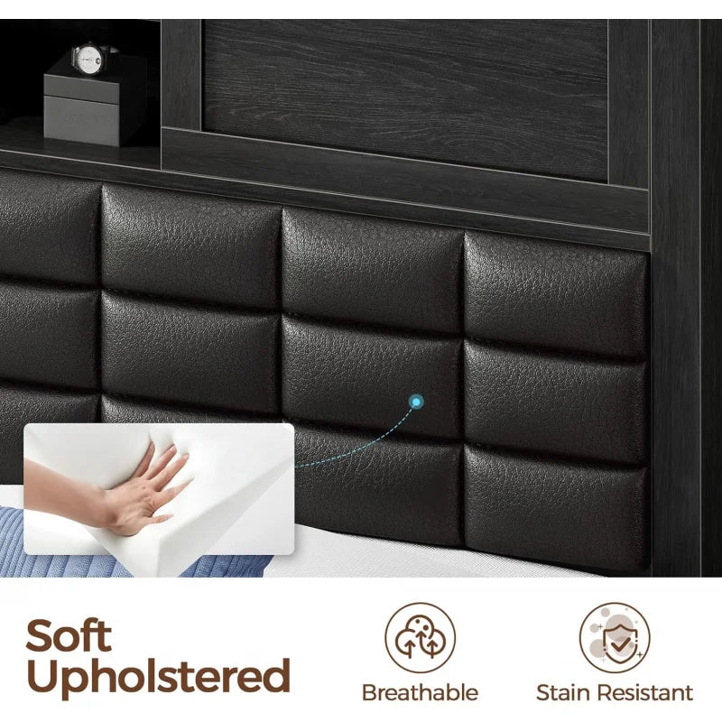 Platform Bed with Bookcase siding doors Headboard