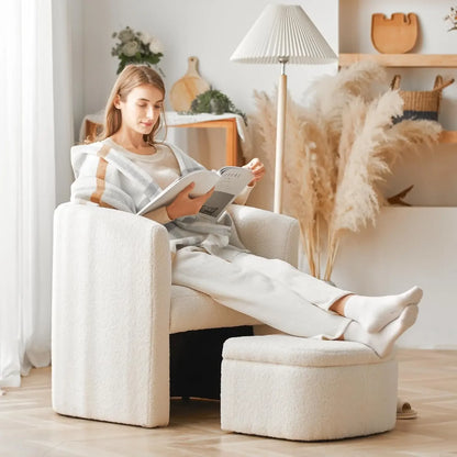 [Limited Stock!] Upholstered Sherpa Barrel Accent Chair with Storage Ottoman