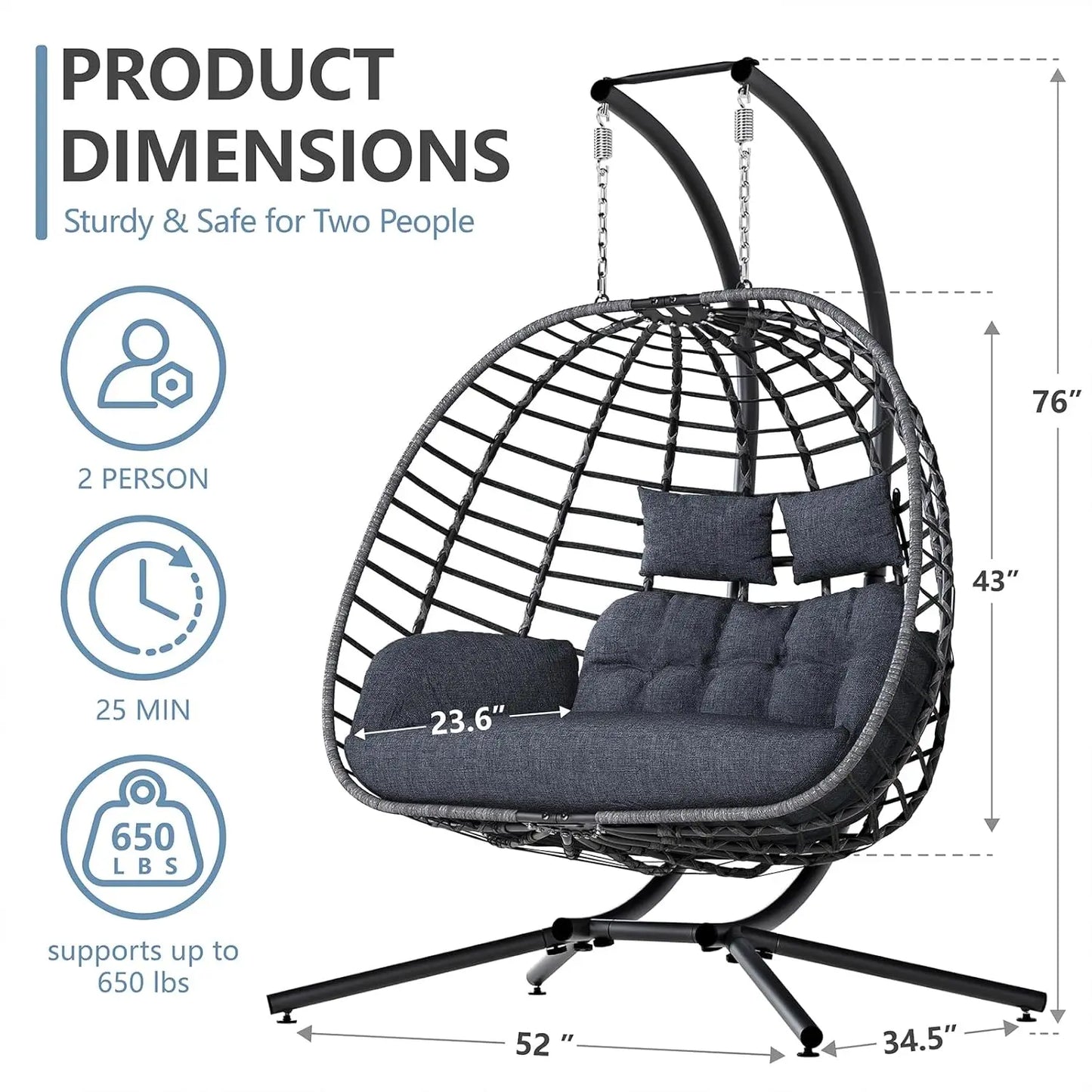 2 Person Hanging Wicker Hammock with Cushion Customized