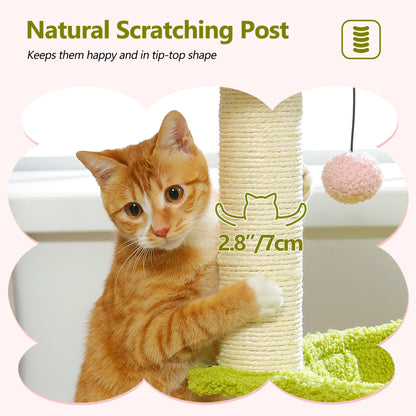 Flower Cat Tree with Scratching Hammock, Perch, Scratcher, Kitten Toy