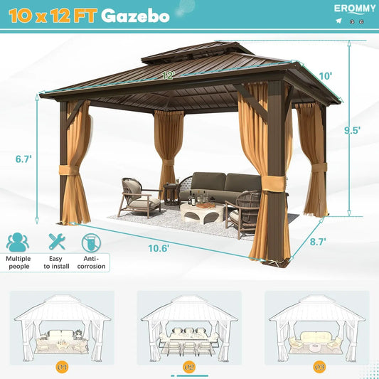 Permanent Outdoor Metal Pavilion Hardtop Gazebo