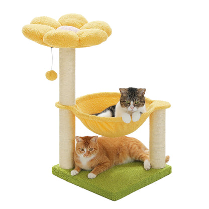 Flower Cat Tree with Scratching Hammock, Perch, Scratcher, Kitten Toy