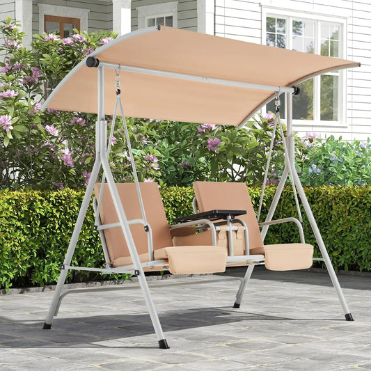 Outdoor Swing with Storage Table Cup Holders