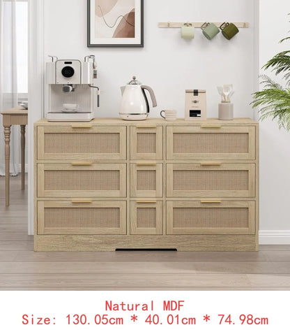51.2” White Rattan Storage with 9 Drawers