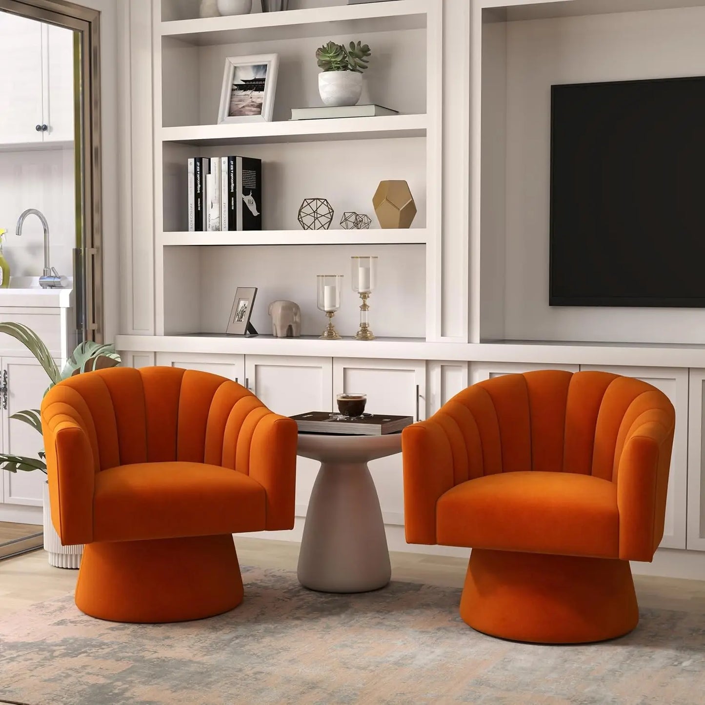Swivel Velvet Upholstered Barrel Chair Set 2