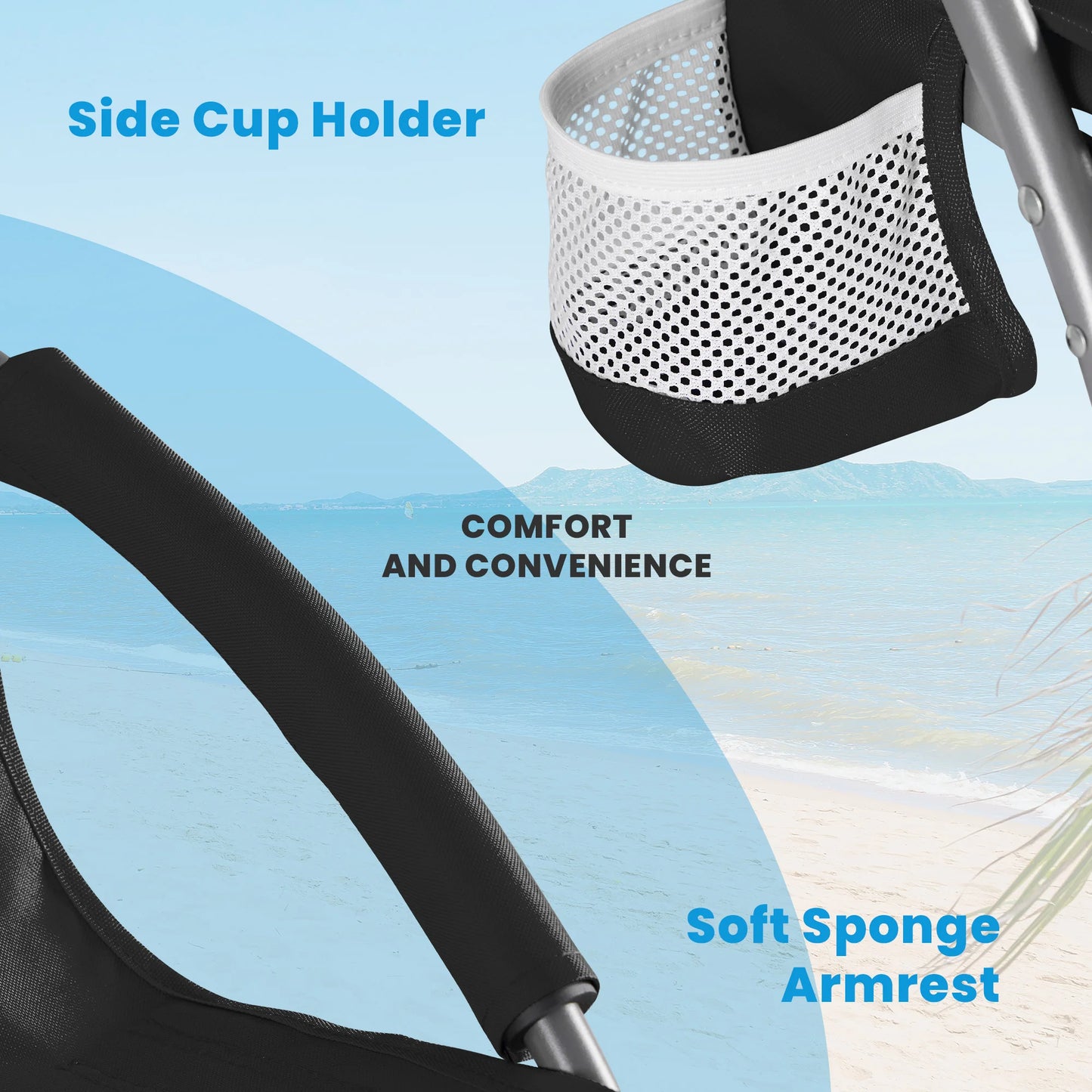 Outdoor Folding Camping Chair with Cup Holder, Mesh Storage Bag