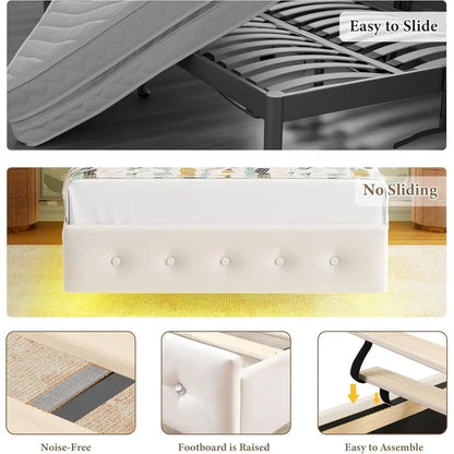 Modern Butterfly-Pattern Twin Bed Frame with LED Lights