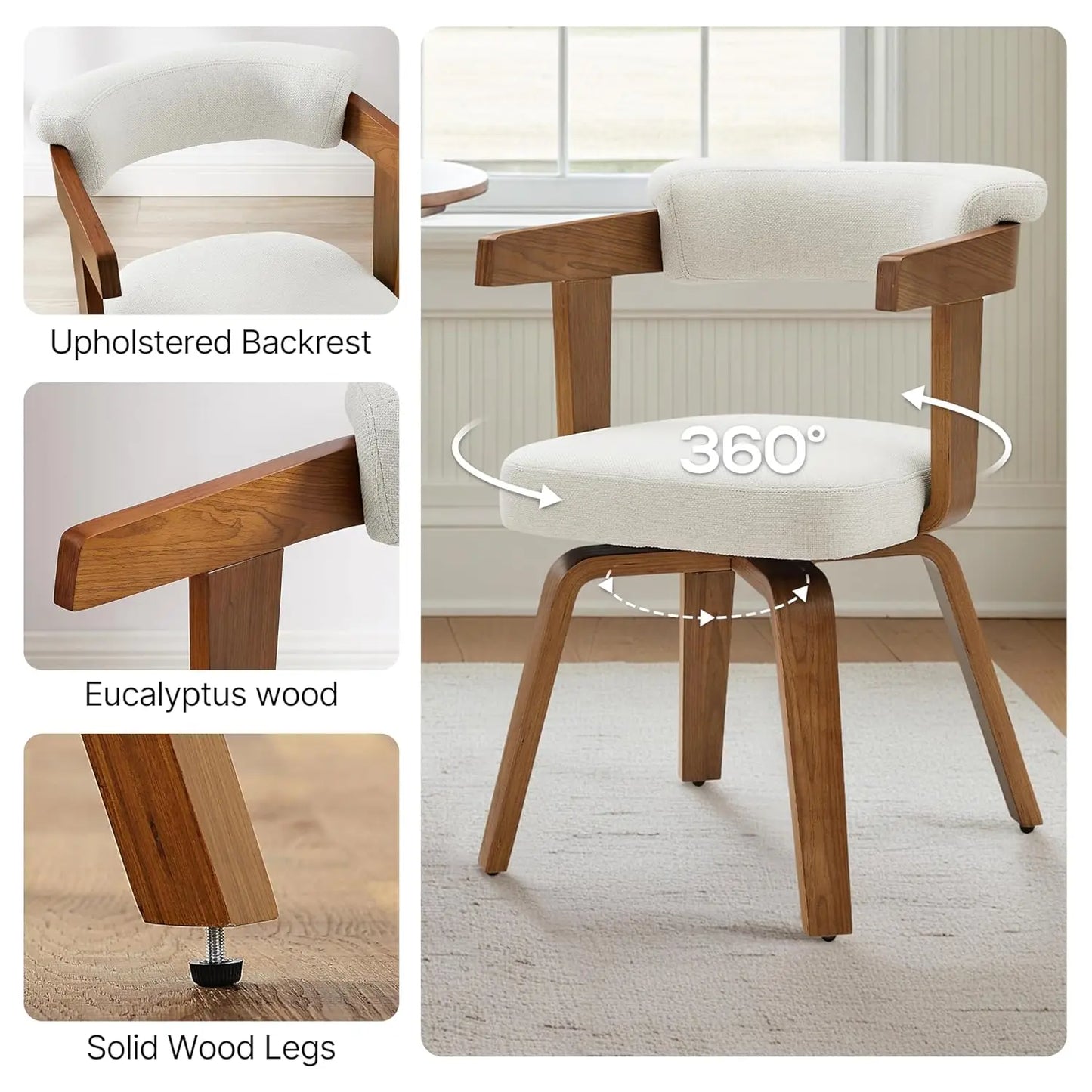Swivel Desk Chair, Office Chairs with Wooden Legs