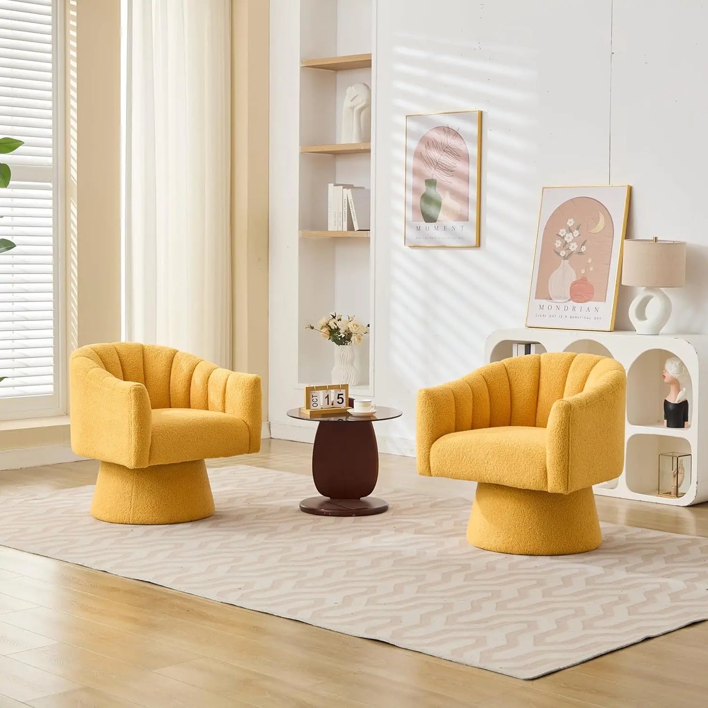 Swivel Velvet Upholstered Barrel Chair Set 2