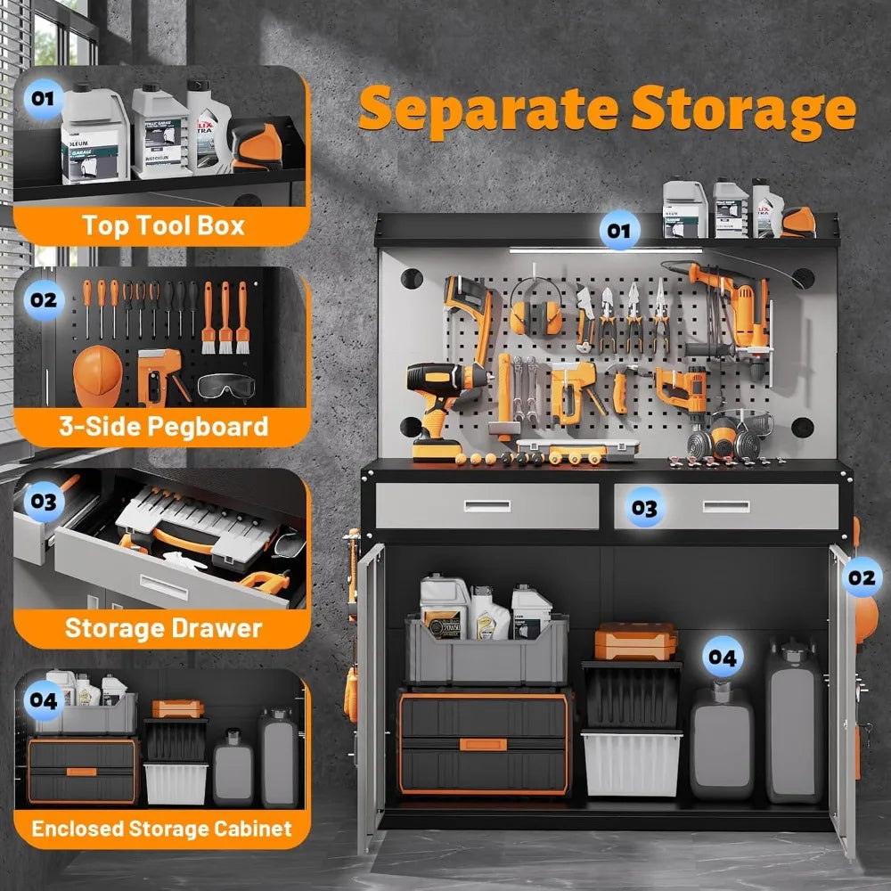 Workbench with Storage Drawers & Pegboard