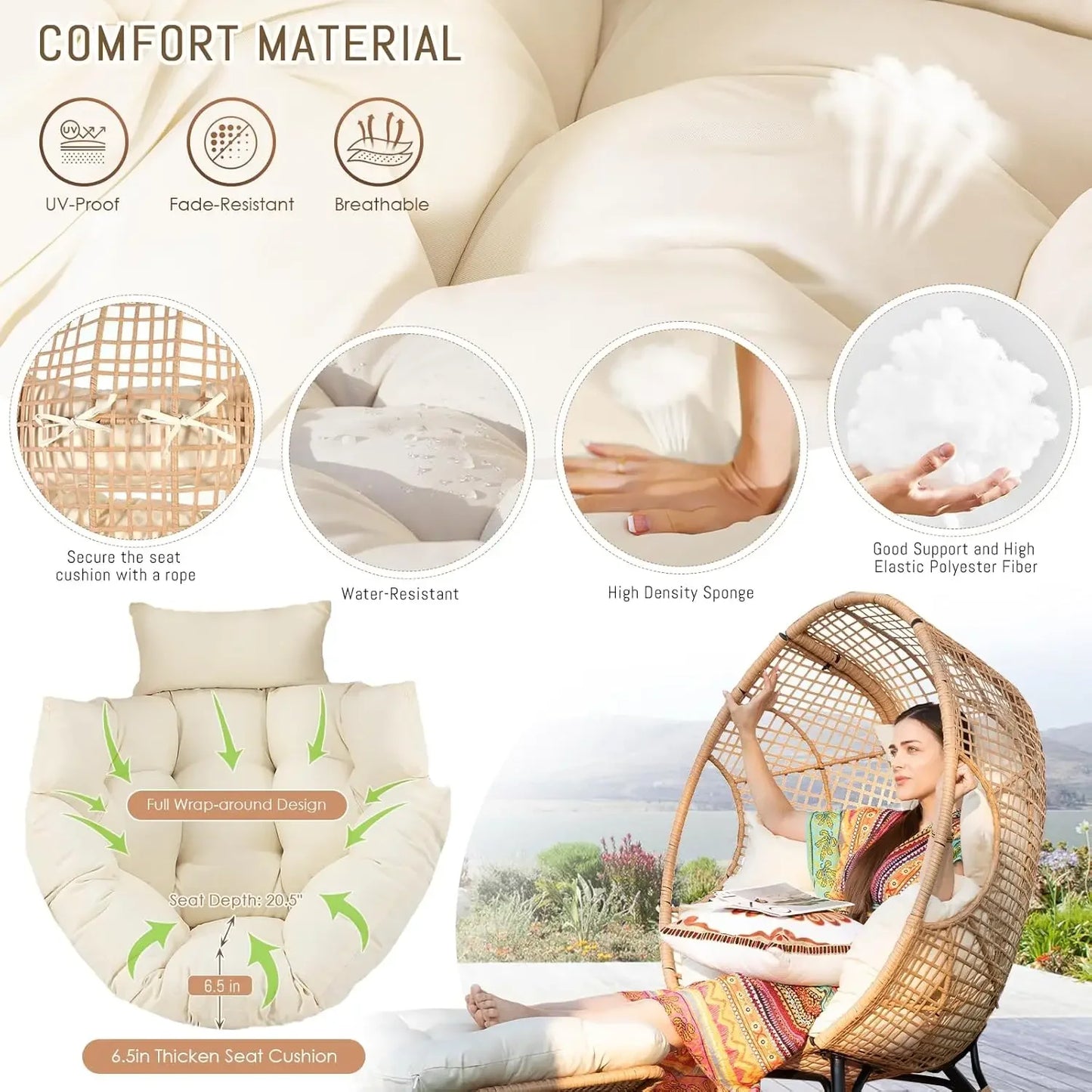 Oversized Rattan Egg Shaped Chair with footrest