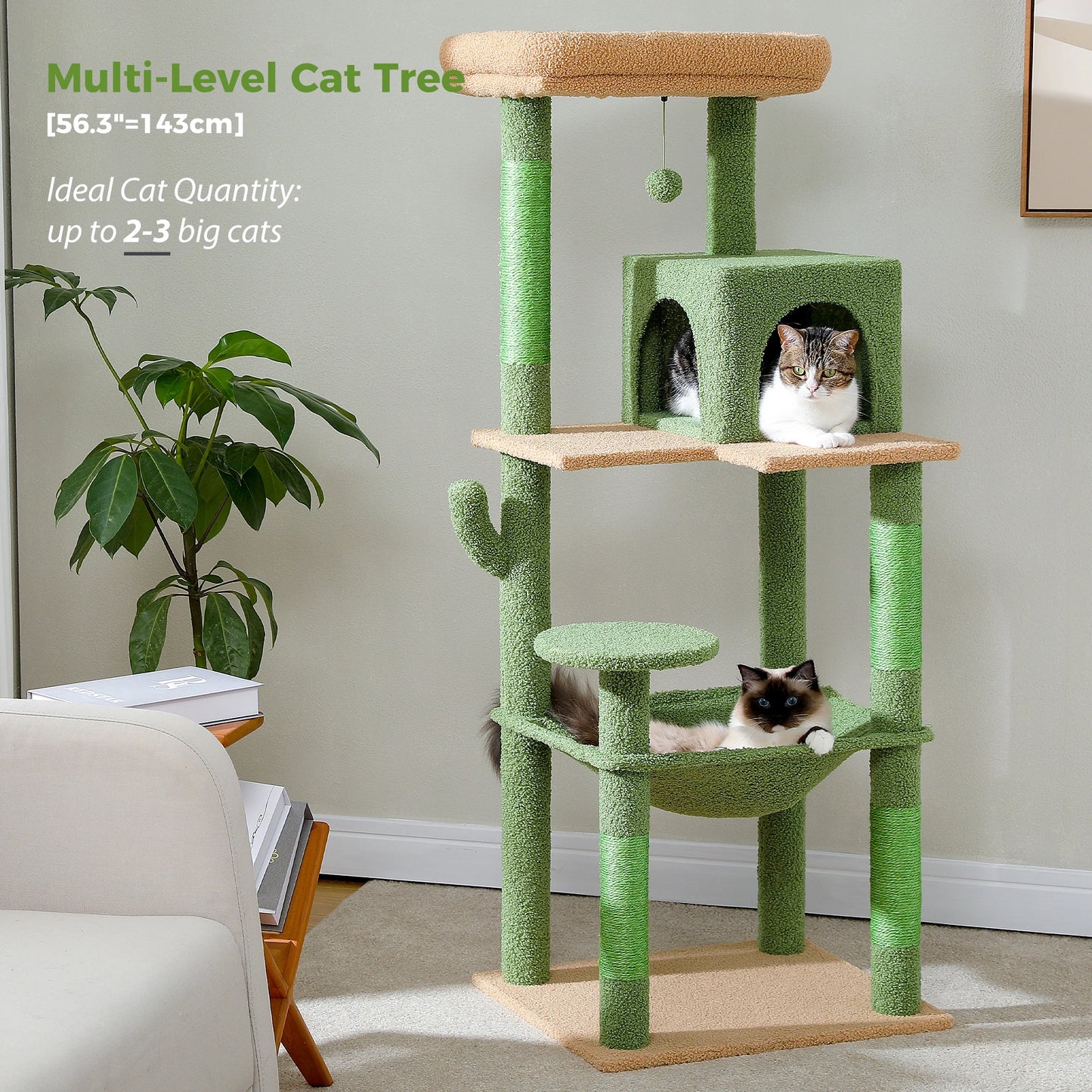 Cat Tower with Hammock, Scratching Posts, Cozy Condo and Top Perch