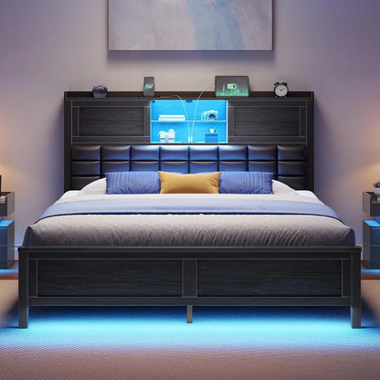 Platform Bed with Bookcase siding doors Headboard