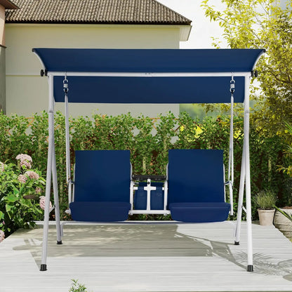 Outdoor Swing with Storage Table Cup Holders