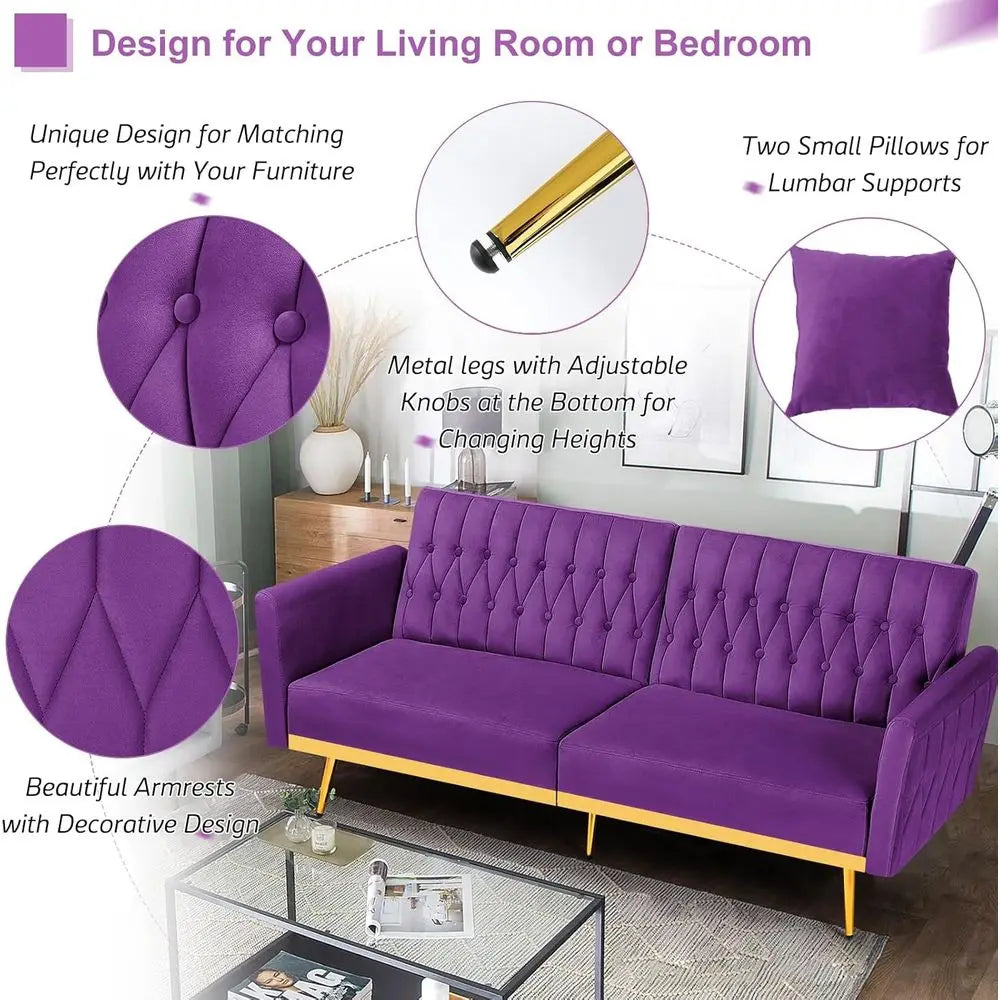 Convertible Sofa Bed with Pillows and Adjustable Armrests