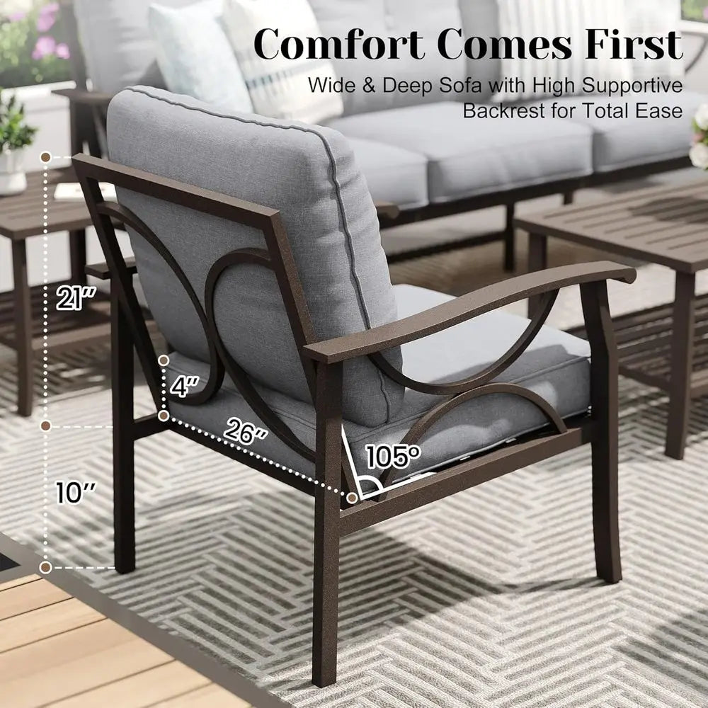 8-Piece Outdoor Patio Furniture Set with 43 Fire Pit Table