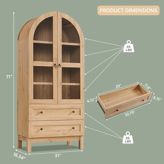 71" Tall Arched Wooden Cabinet,