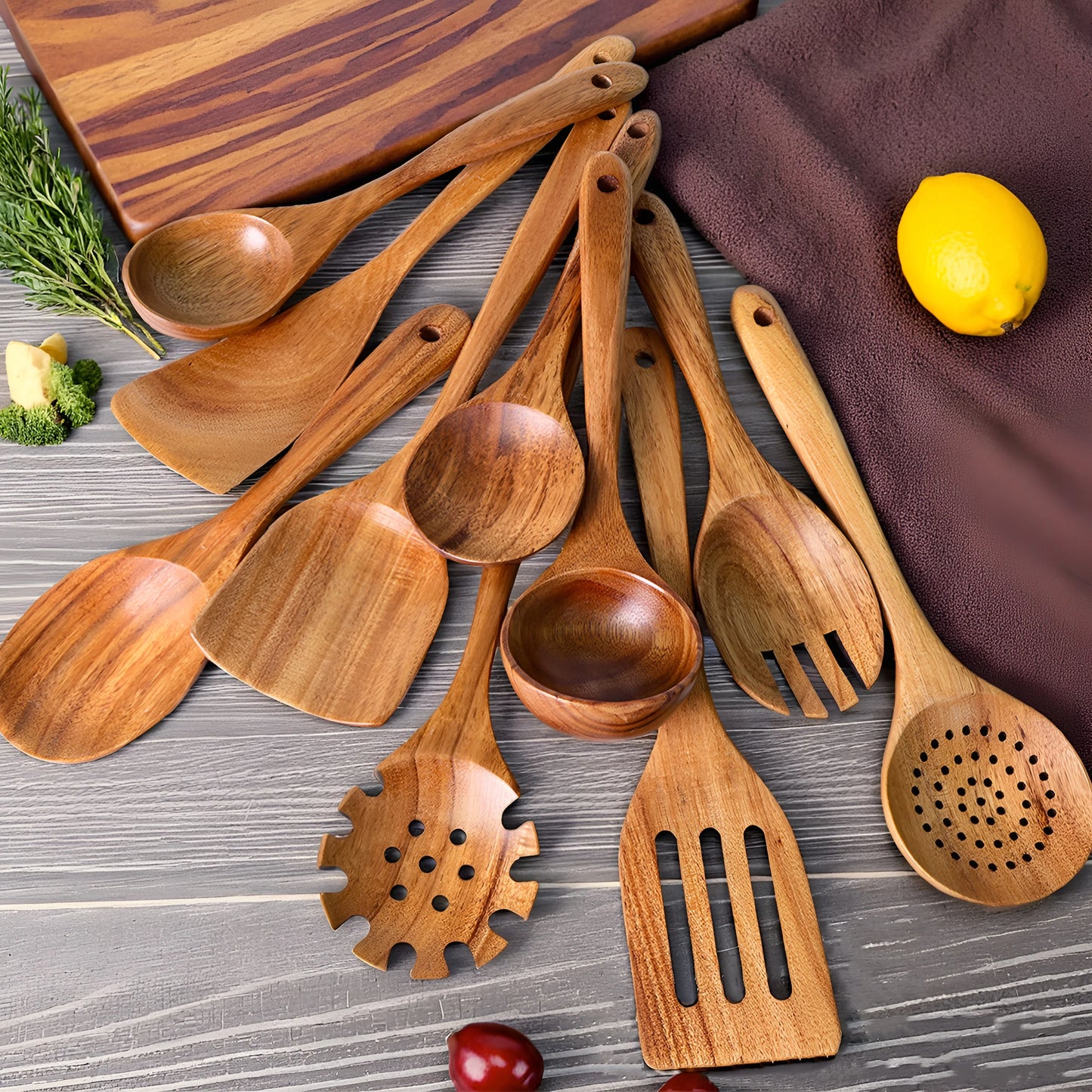 10pcs Wooden Spoons Kitchen Wooden Utensils